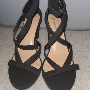 Black suede thick heeled sandal
